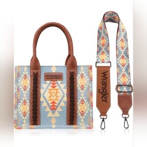 NWT Wrangler Aztec Tote Bag for Women Boho Shoulder Purse Handbag Blue